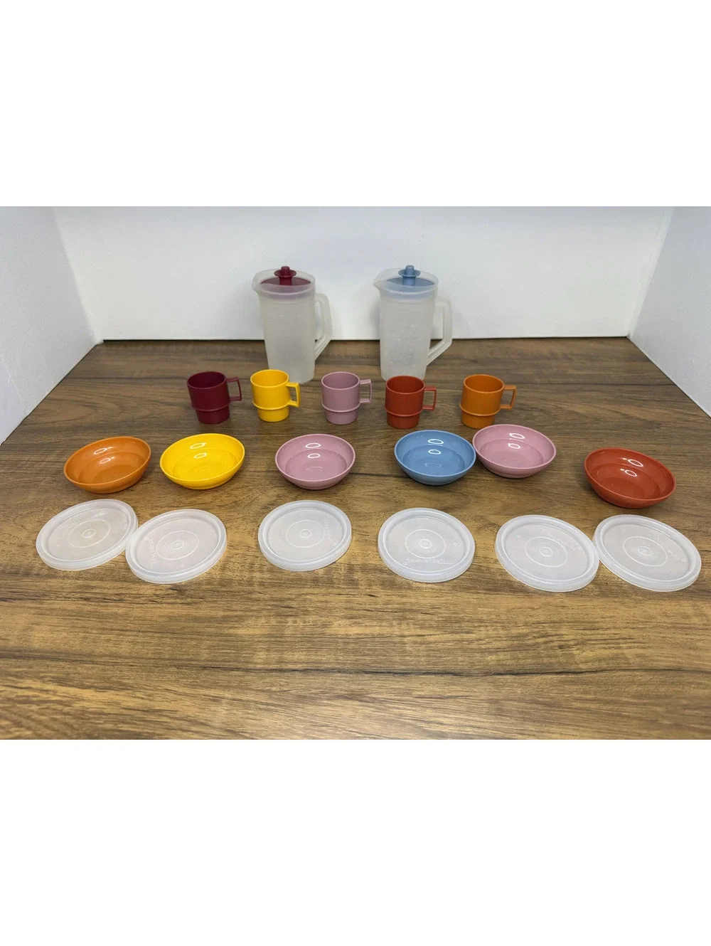 Vintage Tupperware Play Mini Pitchers and Bowls Set - Colorful and Functional